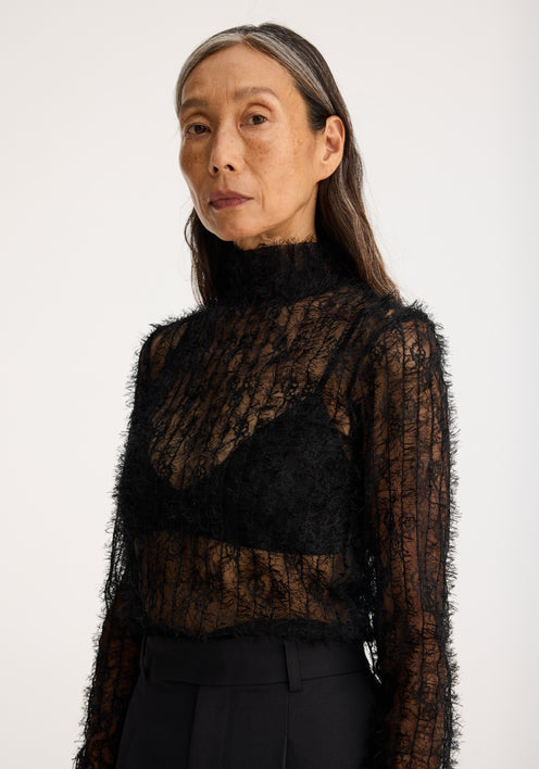 Textured sheer top | black