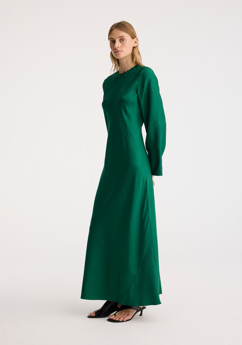 Minimal silk dress | emerald