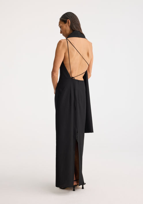 Open back scarf dress | black