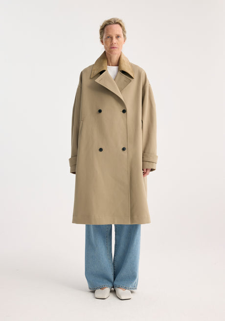 Suede collar garden coat | sand