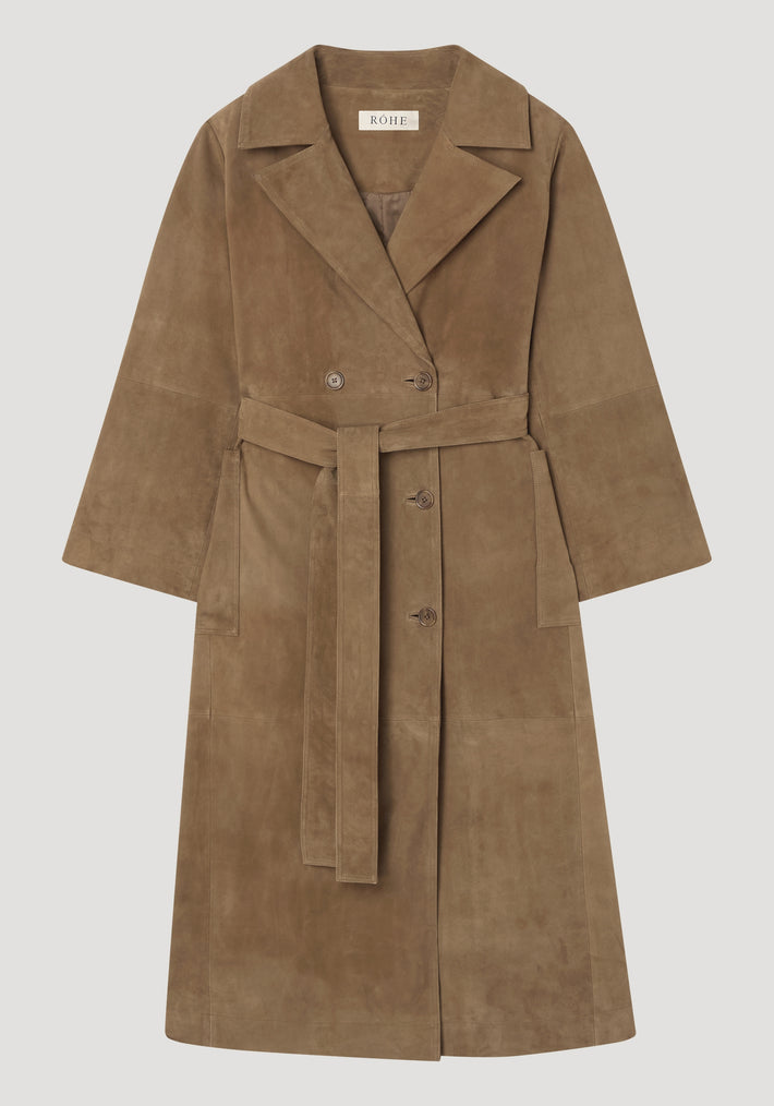 Suede belted wrap coat | light khaki