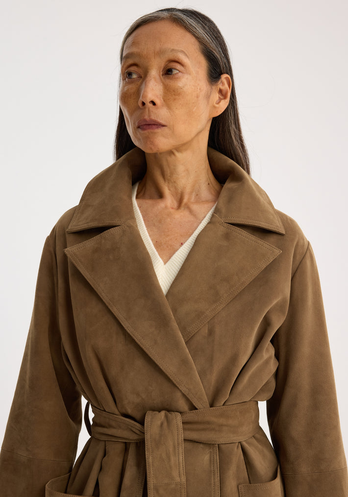 Suede belted wrap coat | light khaki