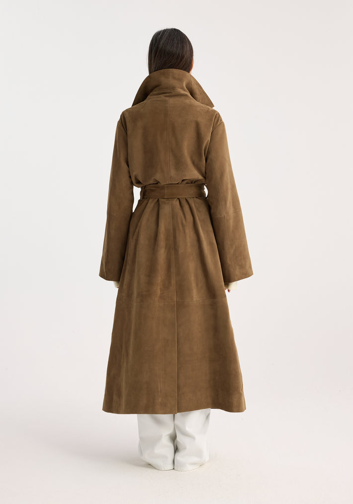 Suede belted wrap coat | light khaki