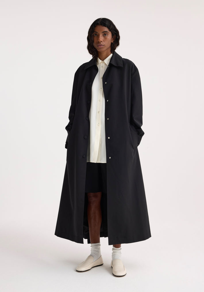 Wool-nylon belted wrap coat | black