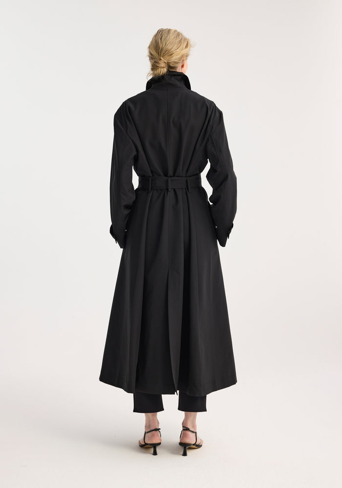 Wool-nylon belted wrap coat | black