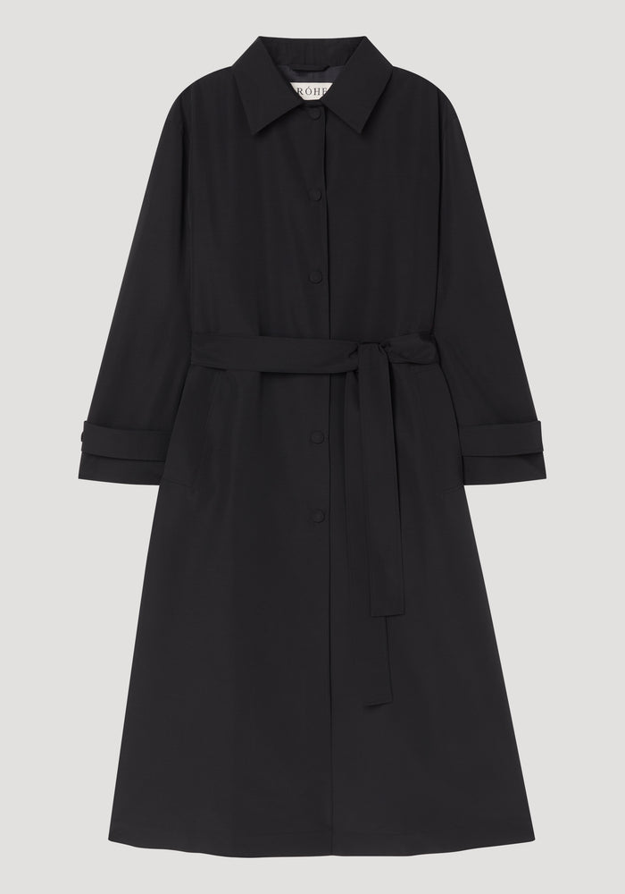 Wool-nylon belted wrap coat | black