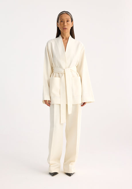 Kimono-style belted jacket | off white