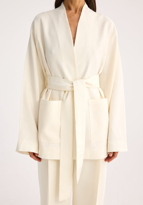 Kimono-style belted jacket | off white