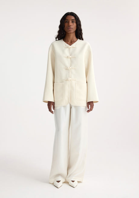 Mandarin double-faced wool jacket | off white