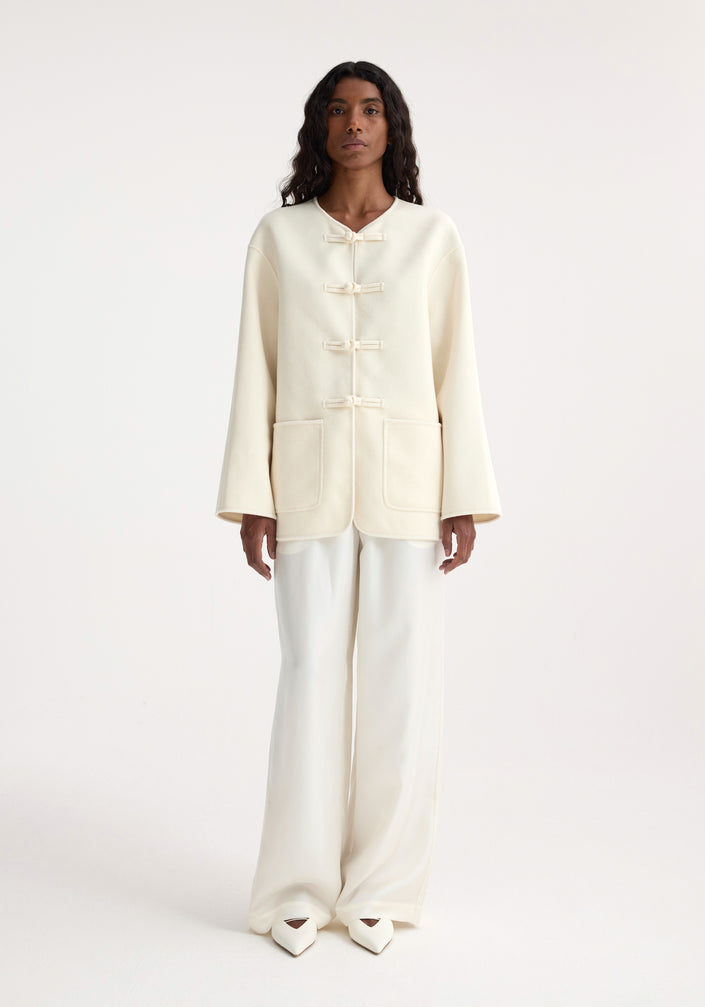 Mandarin double-faced wool jacket | off white