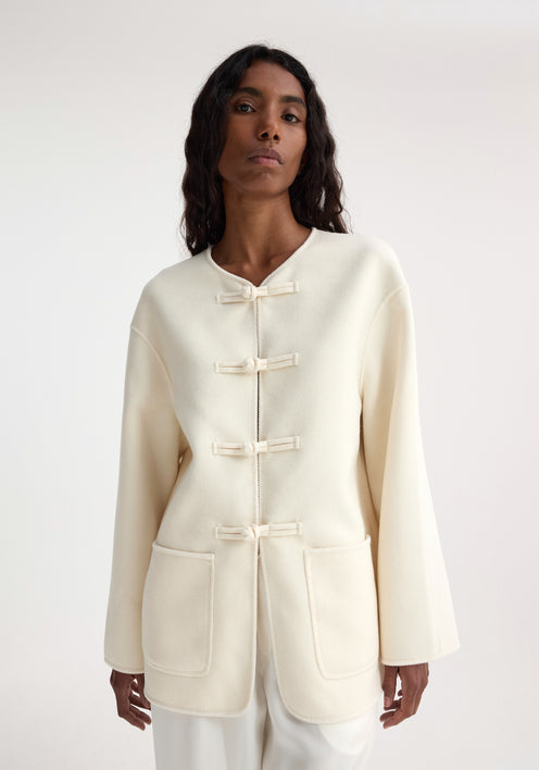 Mandarin double-faced wool jacket | off white