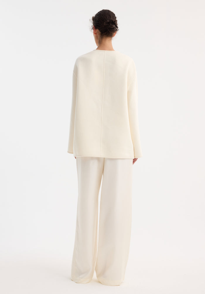 Mandarin double-faced wool jacket | off white