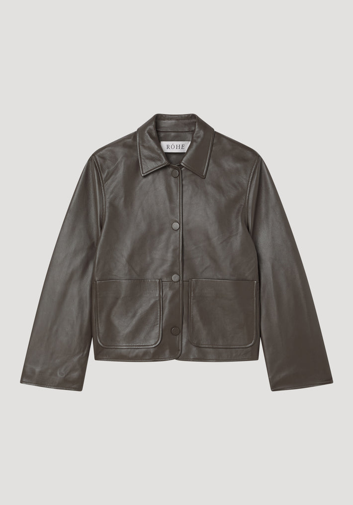 Leather jacket with patch pockets | earth