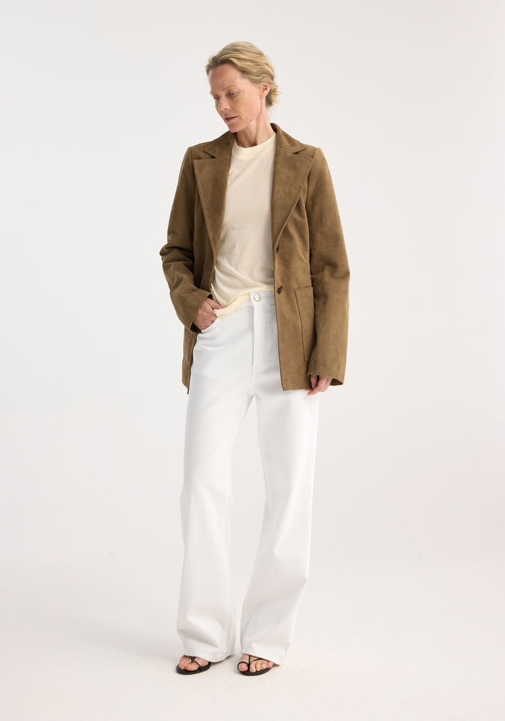 Suede blazer with patch pockets | light khaki