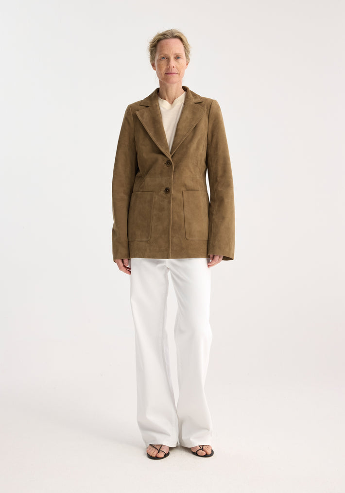 Suede blazer with patch pockets | light khaki