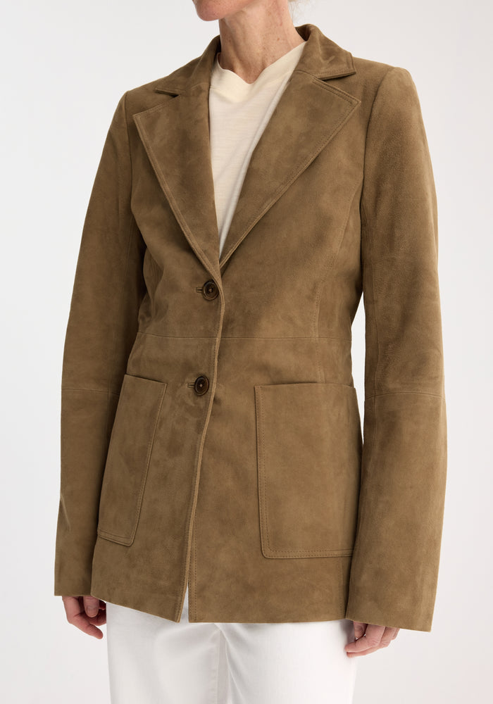 Suede blazer with patch pockets | light khaki