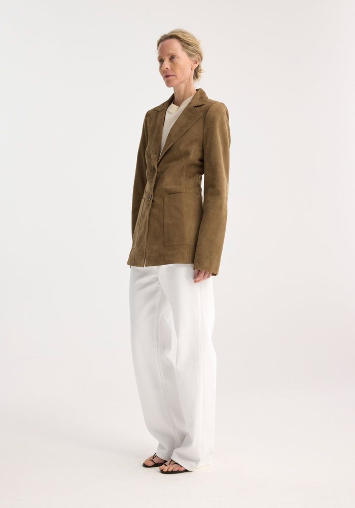 Suede blazer with patch pockets | light khaki