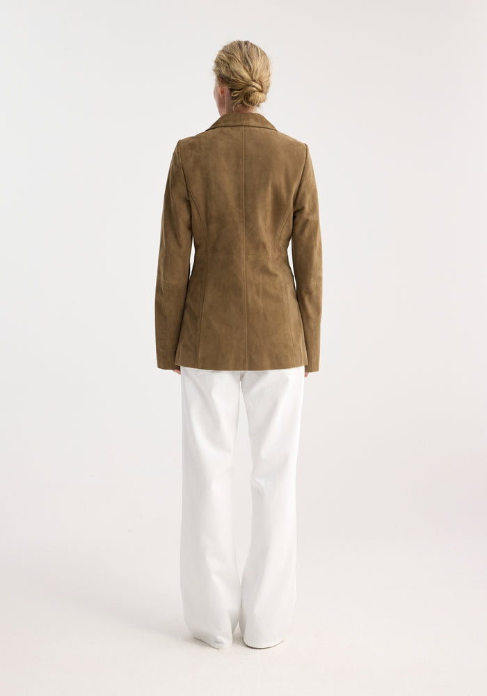 Suede blazer with patch pockets | light khaki