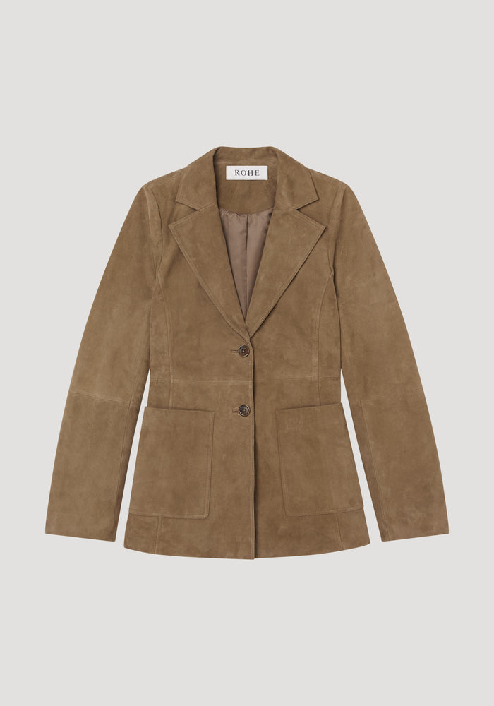 Suede blazer with patch pockets | light khaki