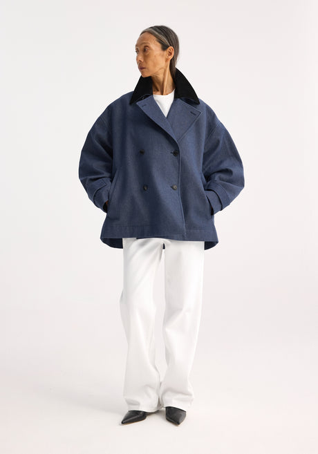 Suede collar garden coat | indigo