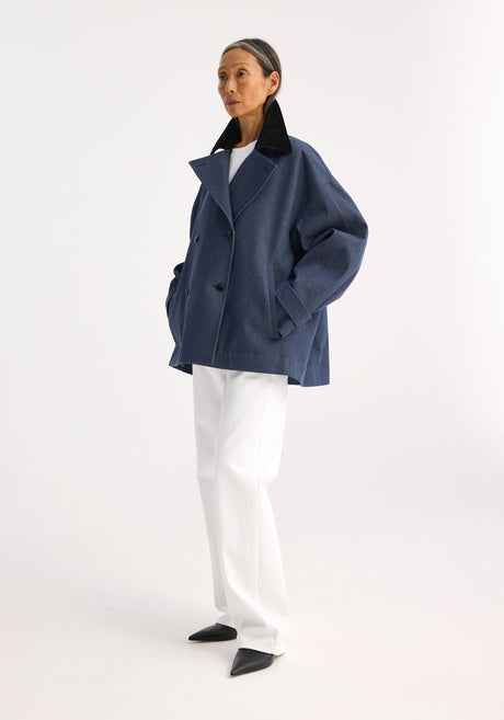 Suede collar garden coat | indigo