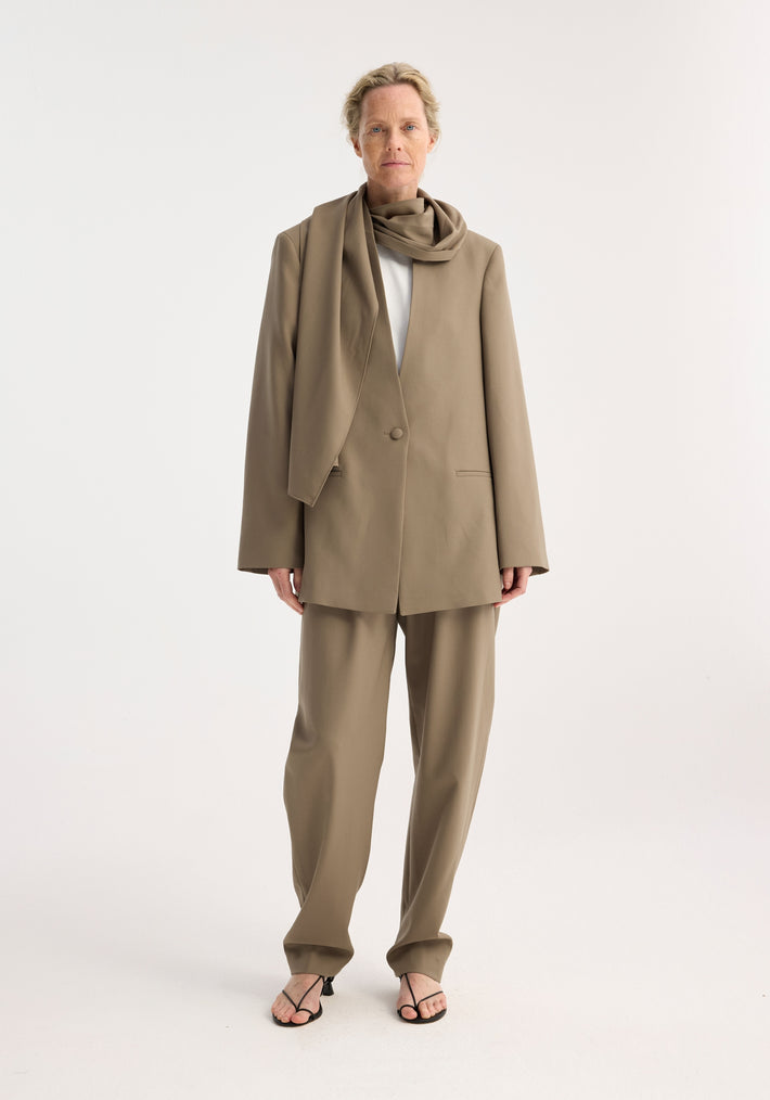 Blazer with integrated scarf | khaki