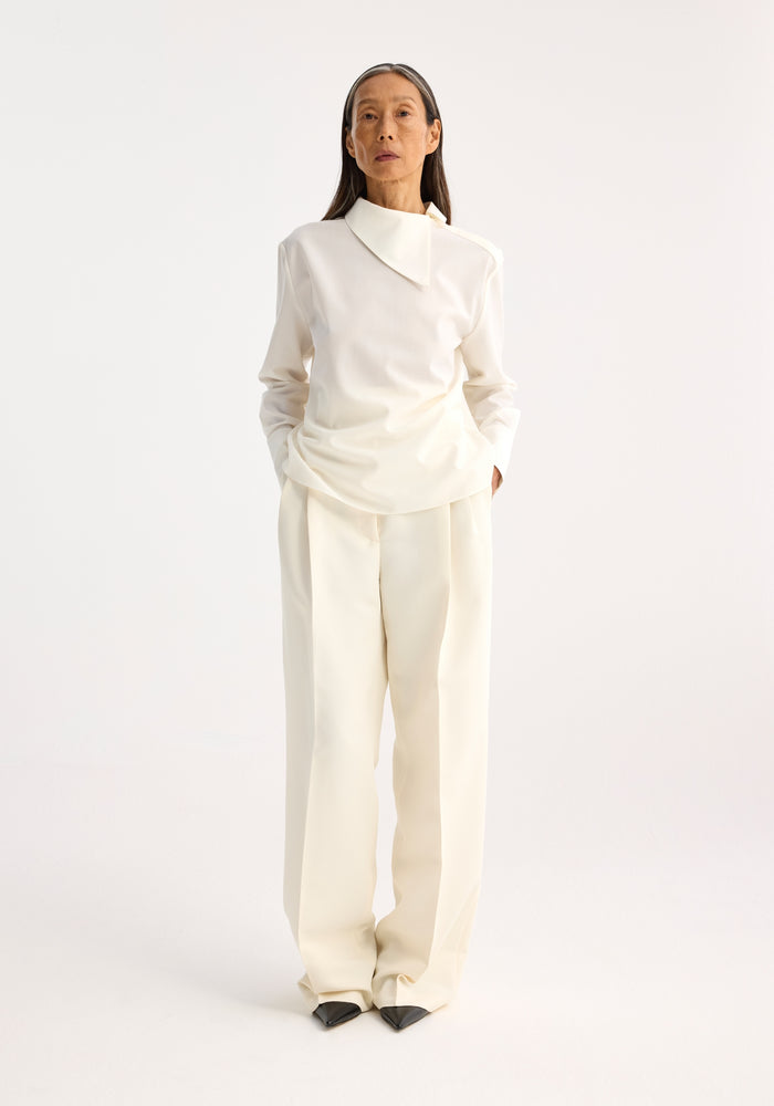 Reimagined collar light wool-blend top | cream