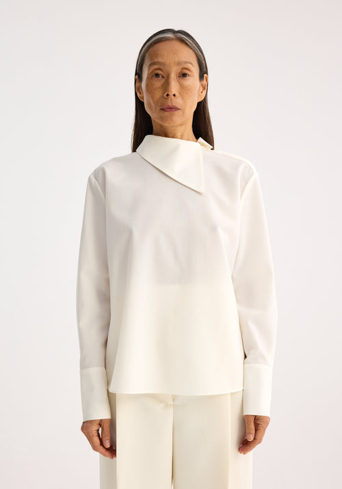 Reimagined collar light wool-blend top | cream