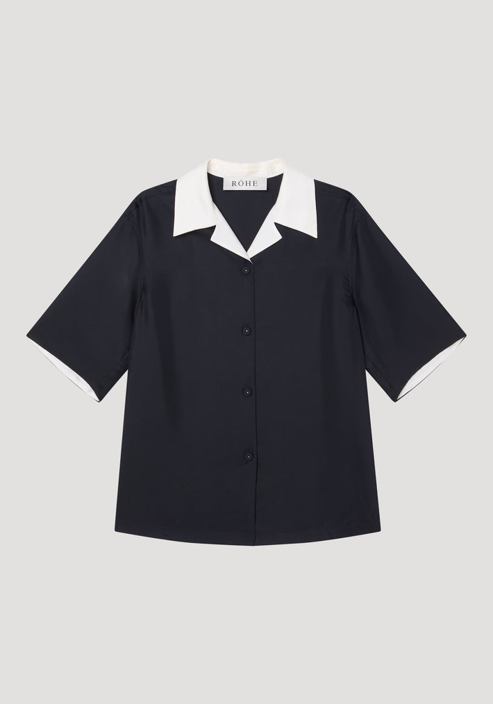 Contrast camp collar silk shirt | black