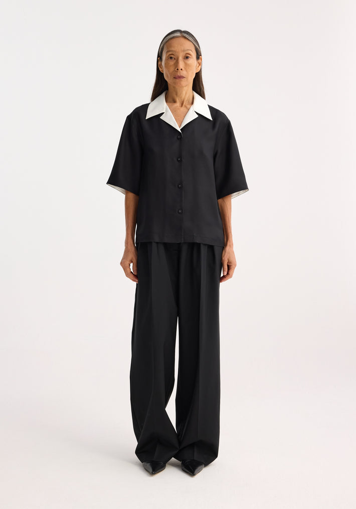 Contrast camp collar silk shirt | black