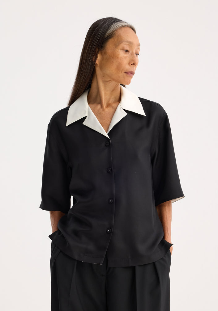 Contrast camp collar silk shirt | black