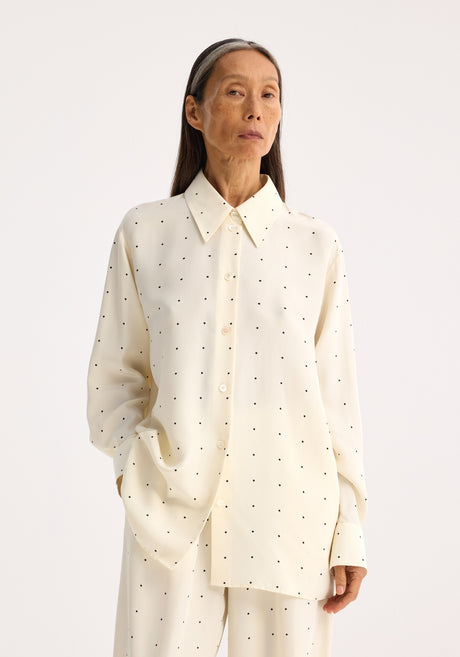 Dotted silk shirt | cream / black dot