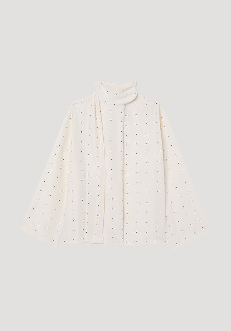 Dotted silk foulard top | cream / black dot