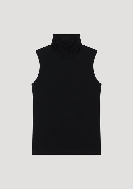 Sleeveless light-weight merino wool turtleneck | black