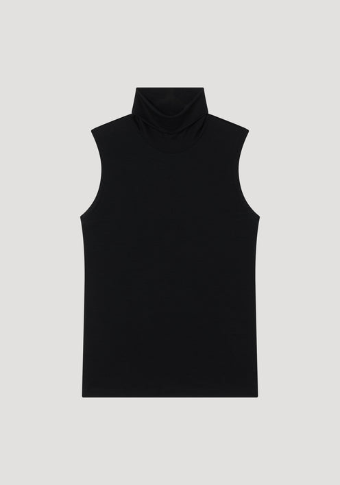 Sleeveless light-weight merino wool turtleneck | black