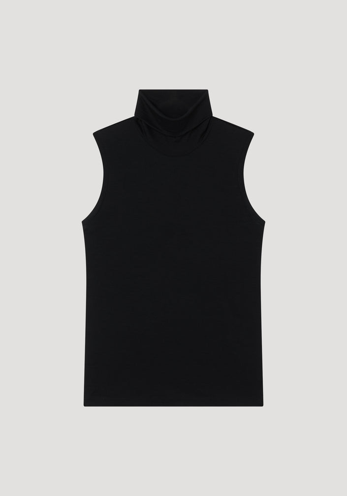 Sleeveless light-weight merino wool turtleneck | black
