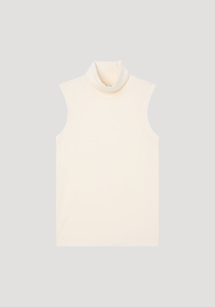 Sleeveless light-weight merino wool turtleneck | cream