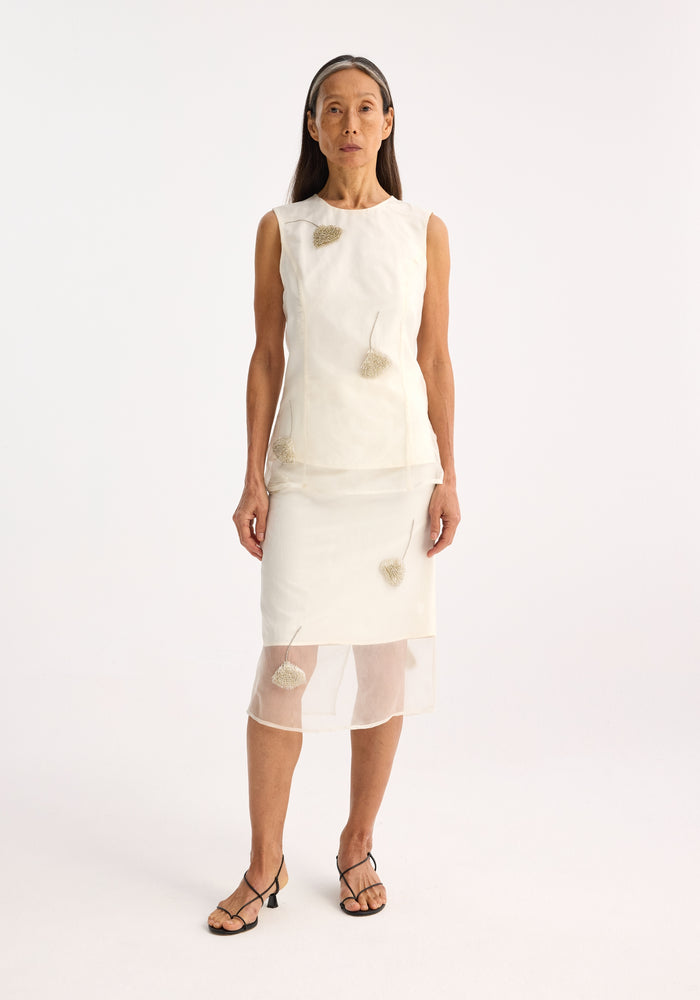 Embellished tulip organza top | off white