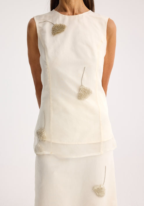 Embellished tulip organza top | off white