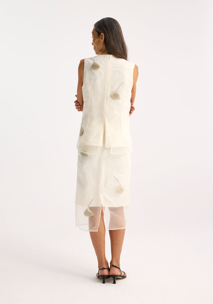 Embellished tulip organza top | off white