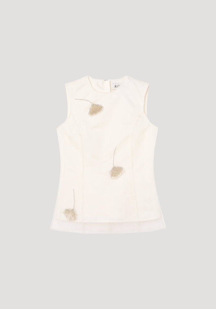 Embellished tulip organza top | off white