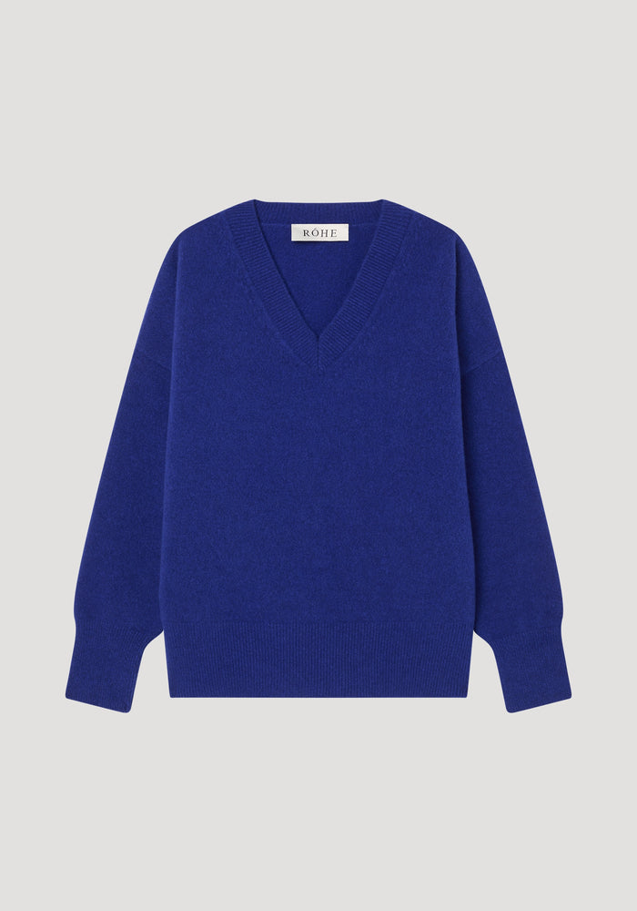 Compact knitted V-neck jumper | indigo