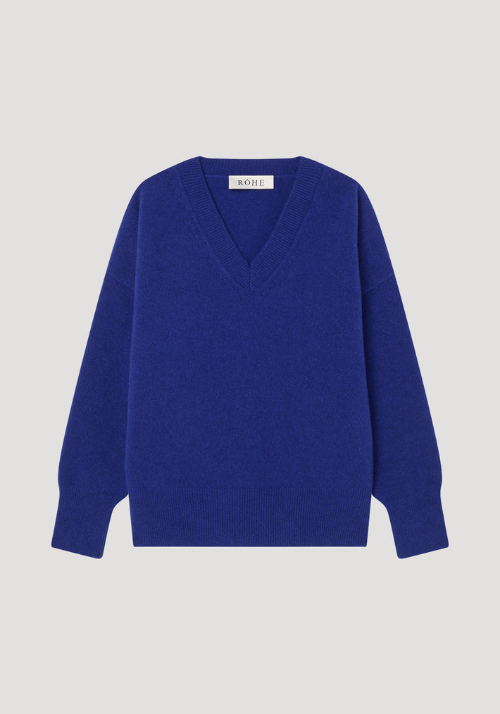 Compact knitted V-neck jumper | indigo