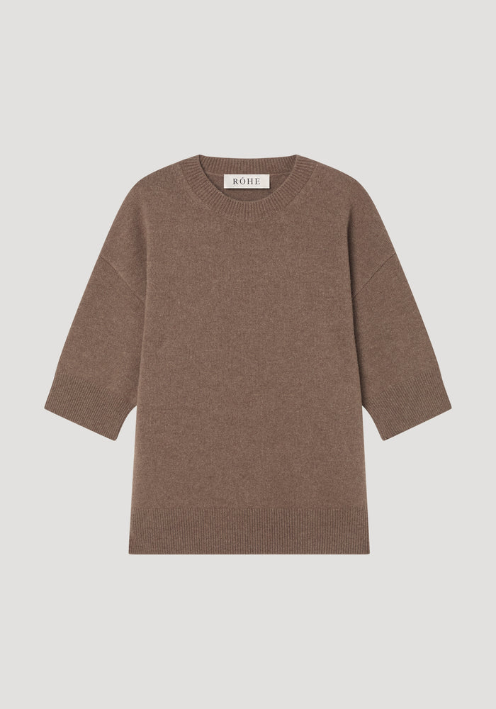 Compact knitted short sleeve top | taupe melange