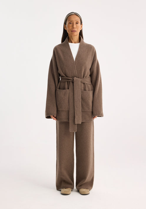 Compact knitted belted kimono | taupe melange