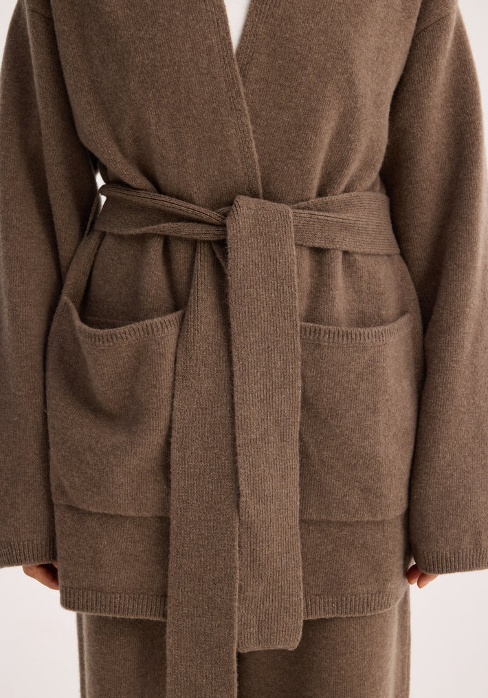 Compact knitted belted kimono | taupe melange