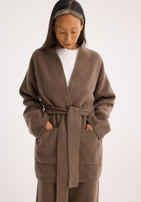 Compact knitted belted kimono | taupe melange