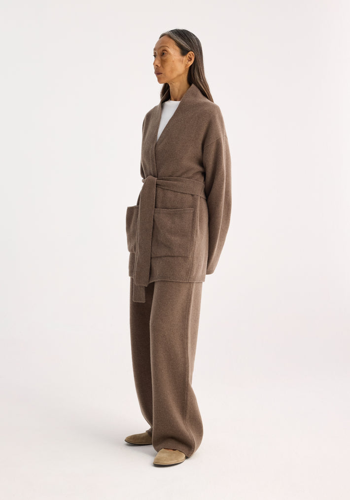 Compact knitted belted kimono | taupe melange