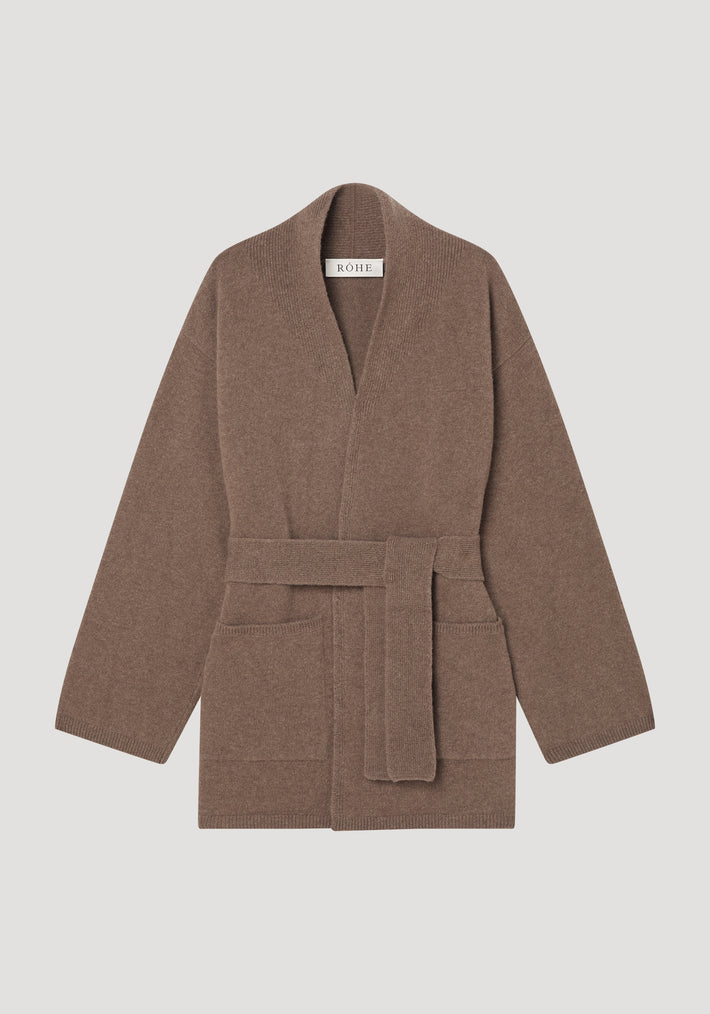 Compact knitted belted kimono | taupe melange