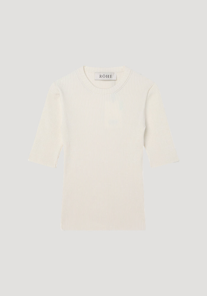 Ribbed knitted short sleeve top | off white